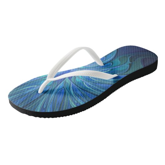 Blauw ventilatorpatroon, Abstracte fractale kunst Teenslippers (Schuin)