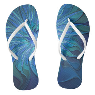 Blauw ventilatorpatroon, Abstracte fractale kunst Teenslippers