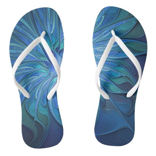 Blauw ventilatorpatroon, Abstracte fractale kunst Teenslippers (Voetbed)