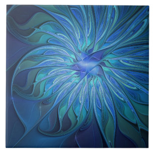 Blauw ventilatorpatroon, Abstracte fractale kunst Tegeltje