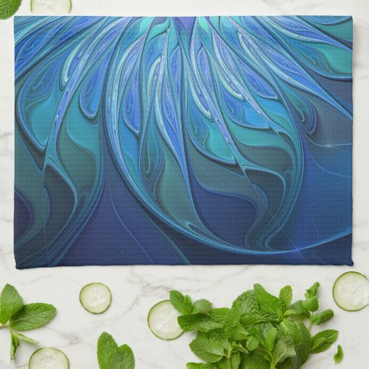 Blauw ventilatorpatroon, Abstracte fractale kunst Theedoek (Gevouwen)