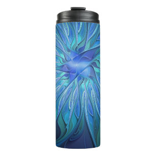 Blauw ventilatorpatroon, Abstracte fractale kunst Thermosbeker