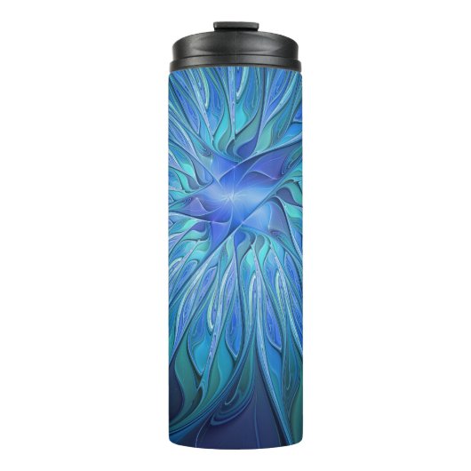 Blauw ventilatorpatroon, Abstracte fractale kunst Thermosbeker (Voorkant)