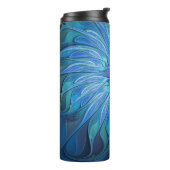 Blauw ventilatorpatroon, Abstracte fractale kunst Thermosbeker (Gedraaid links)