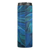 Blauw ventilatorpatroon, Abstracte fractale kunst Thermosbeker (Achterkant)