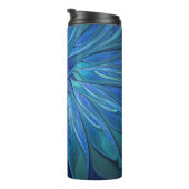 Blauw ventilatorpatroon, Abstracte fractale kunst Thermosbeker (Geroteerd rechts)