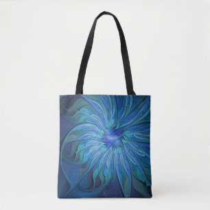 Blauw ventilatorpatroon, Abstracte fractale kunst Tote Bag