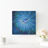 Blauw ventilatorpatroon, Abstracte fractale kunst Vierkante Klok (Huis)