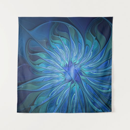 Blauw ventilatorpatroon, Abstracte fractale kunst Wandkleed (Voorkant (horizontaal))