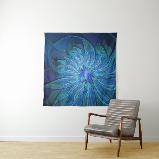 Blauw ventilatorpatroon, Abstracte fractale kunst Wandkleed (In Situ (horizontaal))