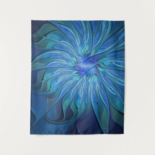 Blauw ventilatorpatroon, Abstracte fractale kunst Wandkleed (Voorkant)