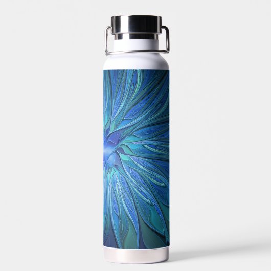 Blauw ventilatorpatroon, Abstracte fractale kunst Waterfles (Achterkant)