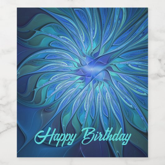 Blauw ventilatorpatroon, Abstracte fractale kunst Wijn Etiket (Enkel label)