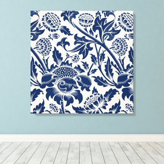 blauw ventilatorpatroon canvas afdruk (Insitu (Houten vloer))