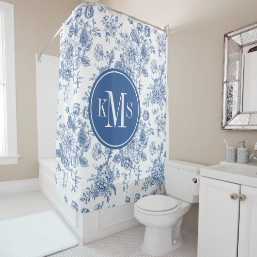 Blauw ventilatorpatroon douchegordijn (In situ)