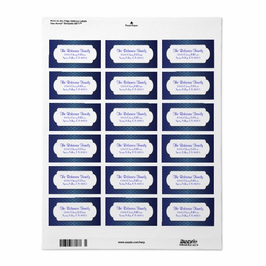 Blauw Ventilatorpatroon met Wit Lijst Etiket (Full Sheet)