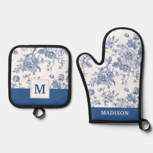 Blauw ventilatorpatroon ovenwant & pannenlap set (Voorkant)