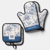 Blauw ventilatorpatroon ovenwant & pannenlap set (Voorkant / Achterkant)