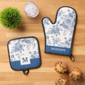 Blauw ventilatorpatroon ovenwant & pannenlap set (Top down)