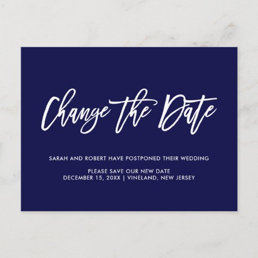 Blauw | Veranderingsdatum Vertraagde bruiloft Gean Aankondigingskaart (Voorkant)