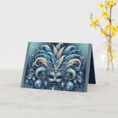 Blauw Veren Maskerade Masker Illustratie Kaart (Gele Bloem)