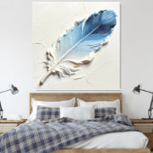 Blauw Veren Wandkunst Impasto Canvas Print (Insitu (Slaapkamer))