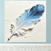 Blauw Veren Wandkunst Impasto Canvas Print (Insitu (Houten vloer))