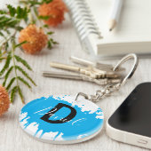 Blauw verfspat monogram sleutelhanger gepersonalis (Voorkant Rechts)