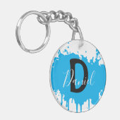 Blauw verfspat monogram sleutelhanger gepersonalis (Voorkant Links)