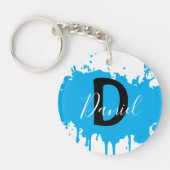Blauw verfspat monogram sleutelhanger gepersonalis (Voorkant)