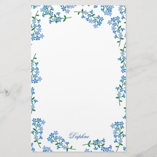 Blauw vergeet me geen Lijst Briefpapier (Voorkant)