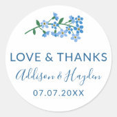 Blauw vergeet me geen weddenschap en Bedankt Ronde Sticker (Voorkant)