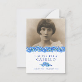 Blauw vergeet-me-niet bloemen foto gedicht begrafe notitiekaartje