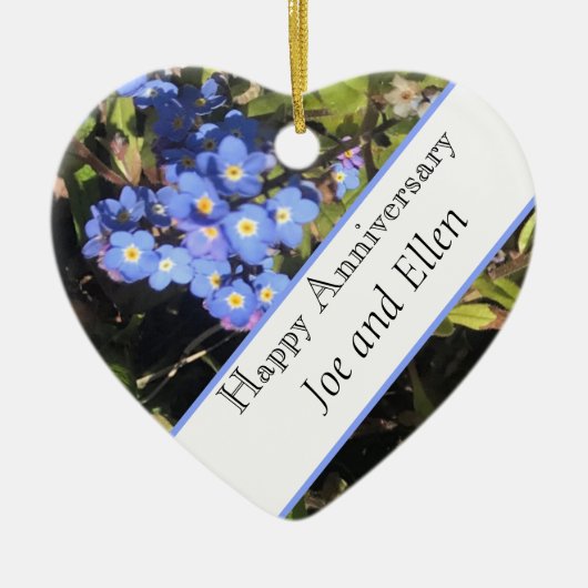 Blauw vergeet-me-niet-bloemen Jubileum van het Bou Keramisch Ornament (Voorkant)