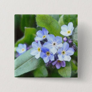 Blauw vergeet me niet bloemen vierkante button 5,1 cm