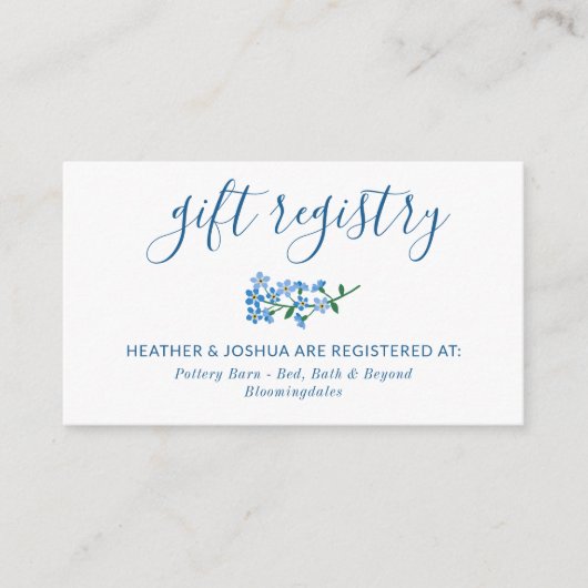 Blauw vergeet me niet Calligrafie-cadeauregister Informatiekaartje (Voorkant)