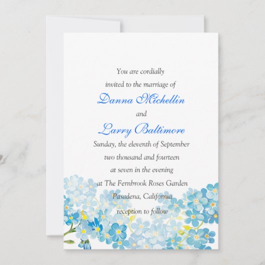 Blauw vergeet me niet de huwelijksuitnodiging kaart (Voorkant)