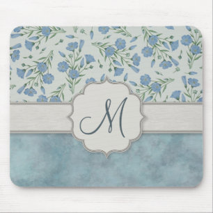 Blauw vergeet-me-niet Floral en Marmer met Monogra Muismat