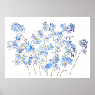 blauw vergeet me niet inkt en waterverf 2023 poster