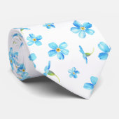 Blauw Vergeet me niet naadloos patroon Stropdas (Opgerold)