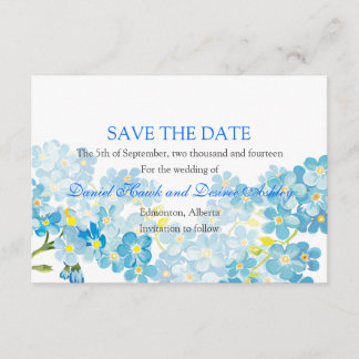 Blauw vergeet me niet om de datum van het huwelijk save the date