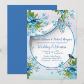 Blauw vergeet-me-niet Vloeiende bruiloft Kaart (Voorkant / Achterkant)
