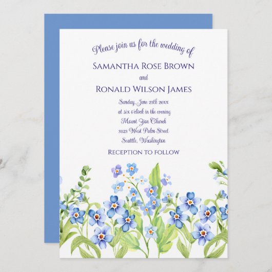  blauw Vergeet me niet Waterverf bruiloft Kaart (Voorkant / Achterkant)