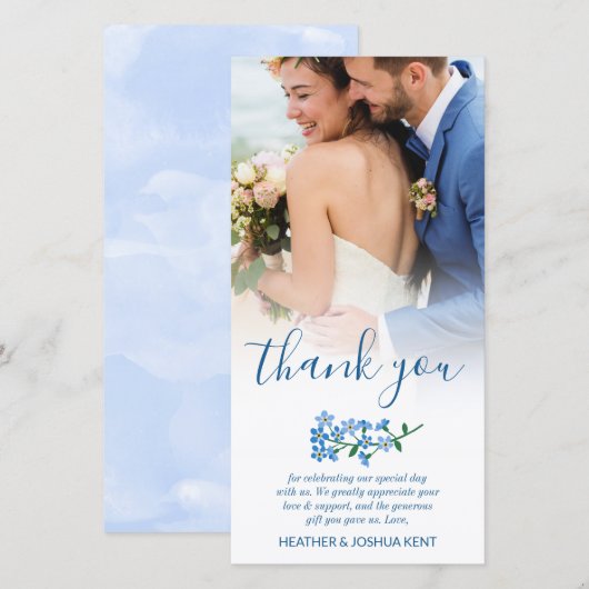 Blauw vergeet me niet Weddenschap Foto bedankt (Voorkant / Achterkant)