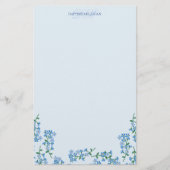 Blauw vergeet me Nots Naam Monogram toevoegen Briefpapier (Voorkant)