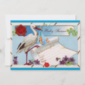 BLAUW VERGEET ME NOTS, STORK BABY SHOWER MONOGRAM KAART (Voorkant)