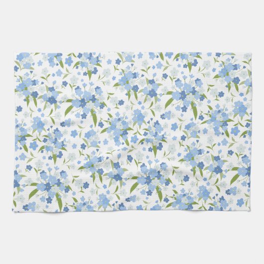 Blauw Vergeet mij niet bloem keukenhanddoek (Horizontaal)