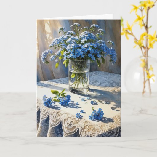 Blauw vergeet-mij-niet bloemboeket kaart (Gele Bloem)