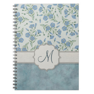Blauw Vergeet-mij-nietje Bloemen en Marmeren met M Notitieboek