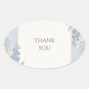 Blauw Verget-mij-nietje Bloemen Kant Werk Bedank O Ovale Sticker